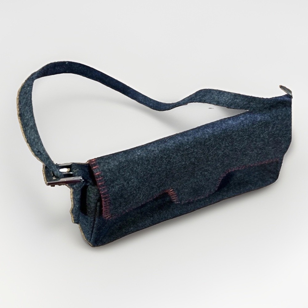 Vintage Liz Claiborne Villager Wool Felt Baguette Shoulder Bag Gray Red Stitch - Picture 2 of 5